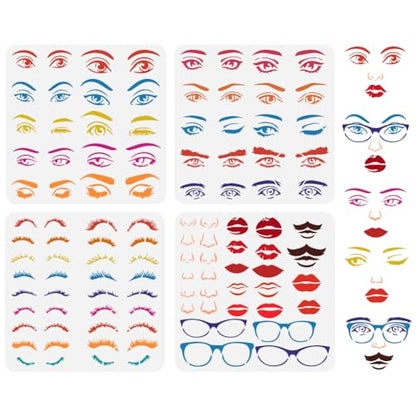 FINGERINSPIRE 4PCS Combination Facial Features Painting Stencil 11.8x11.8 inch Reusable Eyes Nose Eyebrows Lips Moustache Drawing Template Eyeglass Stencil for Painting on Wood Wall Fabric Furniture - color: Combination Facial Features