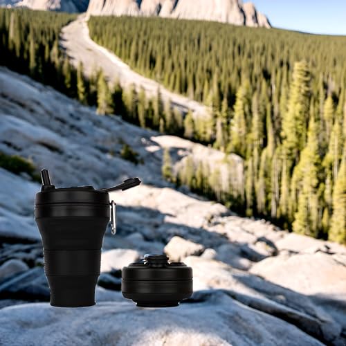 Silicone Coffee Cup with Straw lid Collapsible Cups for Traveling 20oz Lightweight Folding Water Mug for Picnic Hicking Camping Climbing (Blue) - color: Blue