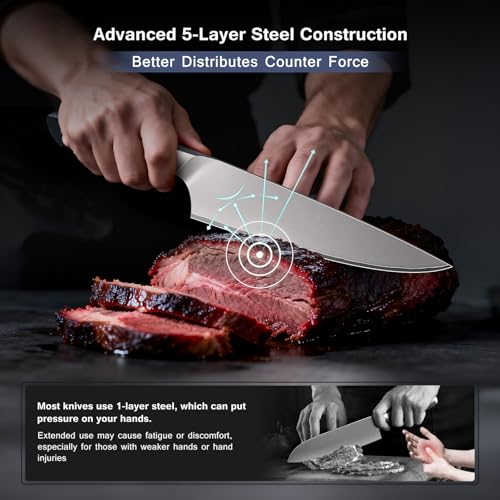 16 PCS Japanese Kitchen Knife Set with Block, Dishwasher Safe | 5 Layers High Carbon 9Cr18Mov Stainless Steel, Ultra-Sharp Professional Chef Cooking Knives Set with Ergonomic Handle - color: 16PCS Knife Set