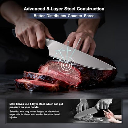 16 PCS Japanese Kitchen Knife Set with Block, Dishwasher Safe | 5 Layers High Carbon 9Cr18Mov Stainless Steel, Ultra-Sharp Professional Chef Cooking Knives Set with Ergonomic Handle - color: 16PCS Knife Set