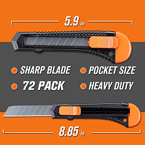 REXBETI 72-Pack Box Cutters, Retractable Utility Knife, 18mm Wide Blade | Razor Sharp Snap-Off Blade, Smooth Sliding Mechanism, Large Bulk Pack for Shipping, Packaging, Warehouse and Commercial Use - style: 72 Pack