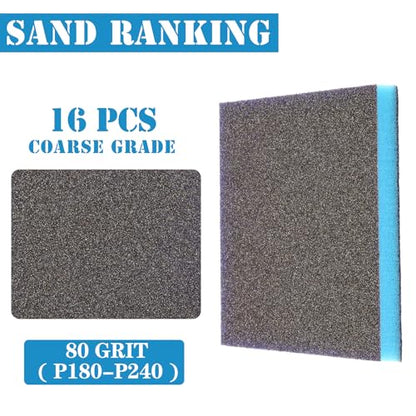 16Pcs 80 Grit Sanding Sponge, Jamiikury Sanding Blocks Washable and Reusable, Wet Dry Sandpaper Sponge for Wood Metal Furniture Paint and Drywall - size: 80 Grits