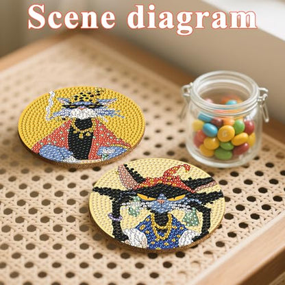 DOTSOPS 6 Pack Cat Diamond Painting Coasters Kits with Holder for Beginners - color: Ecat-a