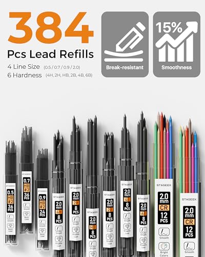 STAGEEK 34PCS Mechanical Pencil Set with Case, 0.5, 0.7, 0.9 ＆ 3PCS 2mm - style: 0.5, 0.7, 0.9, 2MM
