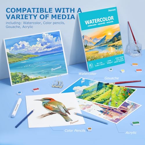 Pacocoast 9"x12" Cold Press Watercolor Paper Pad, 2Pack, Glue Bound, Teal - color: Teal, size: 9" x 12"(Pack of 2)
