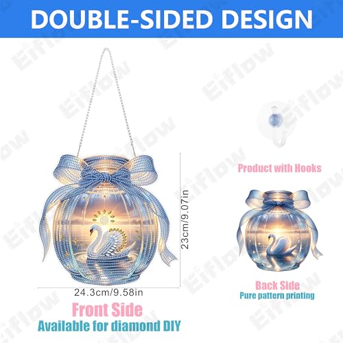 Eiflow Acrylic Diamond Art Hanging Kit for Adults, DIY Diamonds Painting Door Hanger Board Kit, Special Crystal Diamond Art Painting Pendant Ornament (Swan) - color: Swan