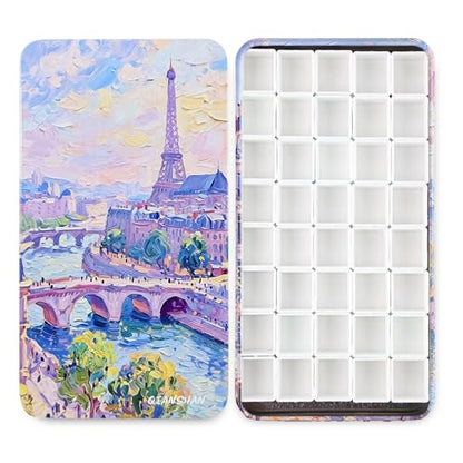 40Pcs Empty Half Pans Watercolor Tin Palette with Magnetic Stripe | Travel Tin Palette Case,Portable Artist Paints Half Pan Kits,DIY Watercolor Oils Acrylics Painting Drawing - color: Paris Impression