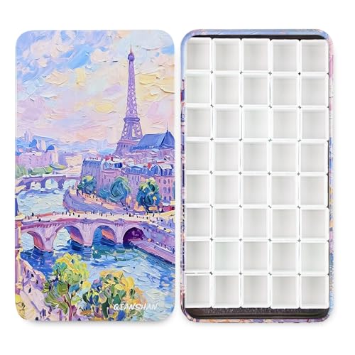 40Pcs Empty Half Pans Watercolor Tin Palette with Magnetic Stripe | Travel Tin Palette Case,Portable Artist Paints Half Pan Kits,DIY Watercolor Oils Acrylics Painting Drawing - color: Paris Impression