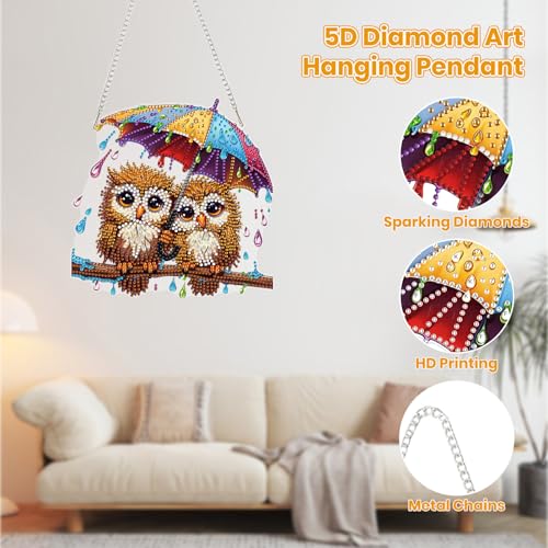 MOGTAA Owl Diamond Art Hanging Kits for Adults, DIY Double Sided Animal Diamond Art Suncatchers, 5D Special Shape Diamond Painting Pendant Window Ornament Gifts for Home Wall Door Garden Decor - color: Owl-02