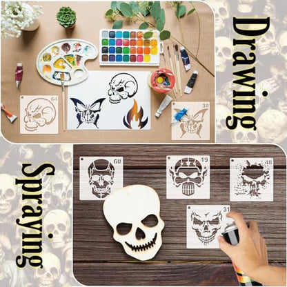 Small Stencils for Painting on Wood Burning Reusable, 3 Inch Reusable Stencil for Craft Ornament Paint Template Stencils for Wall Card Rock Wood Signs Coasters Canvas Home Decor (Skull) - style: Skull
