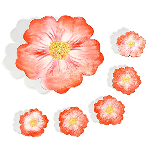 Flower Silicone Resin Moulds 6pcs - 1pc Large Resin Tray Moulds and 5pcs Coaster Moulds 3D Design for DIY Epoxy Resin Casting Craft, Home Decoration