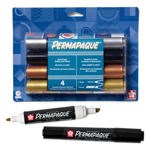 SAKURA Permapaque Paint Markers, Assorted Metallic, 1.2 & 5.5 mm, 4 Pack - size: 4 Piece, style: Metallics