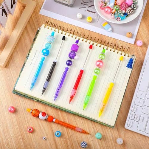 64 Pcs Beadable Mechanical Pencil Back to School Pens Mini Drawing Beadable Pencil Pencils with Silicone Hand Guard for Writing Drawing Sketching DIY Crafting