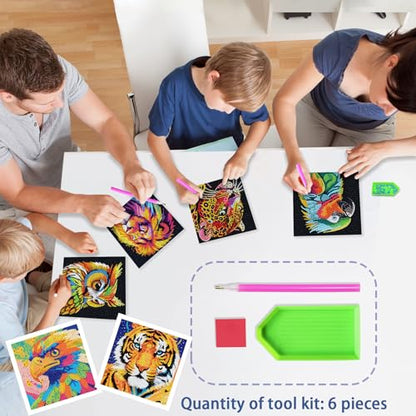 UiSdfuy Diamond Painting for Kids 8-12, 6 Pcs Diamond Dots Kits for Kids Ages 8 9 10 12, Arts & Crafts Gift for Boys & Girls | 6 Pack Animal Gem Art 6" x 6" (6-Tiger) - color: 6-Tiger