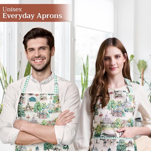 Maison d' Hermine Aprons for women with Pocket 100% Cotton (27.50"x31.50") | Adjustable Neck Strap & long ties Apron Men Chef Wedding Cooking Gardening Server Maid - color: 063 - Paris Voyage