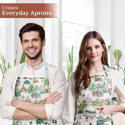 Maison d' Hermine Aprons for women with Pocket 100% Cotton (27.50"x31.50") | Adjustable Neck Strap & long ties Apron Men Chef Wedding Cooking Gardening Server Maid - color: 063 - Paris Voyage
