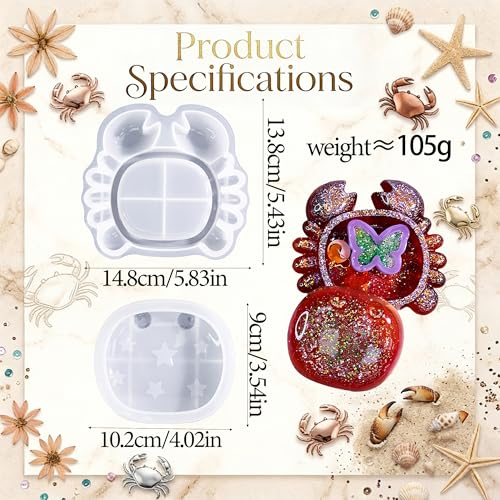 Crab Jar Resin Molds with Lid, 3D Animal Silicone Storage Box Mold - color: Crab Resin Mold