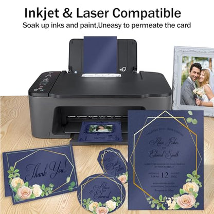 Navy Blue Shimmer Cardstock 8.5 x 11 Navy Blue Paper | Goefun 24 Sheets 80lb Card Stock Printer Paper for Christmas, Invitations, Certificates, Crafts, Card Making - color: navy blue
