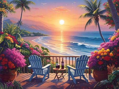 askkqtx Beach Sunset Diamond Art Kits for Adults 16x12 Inch - color: Summer Beach-G7870