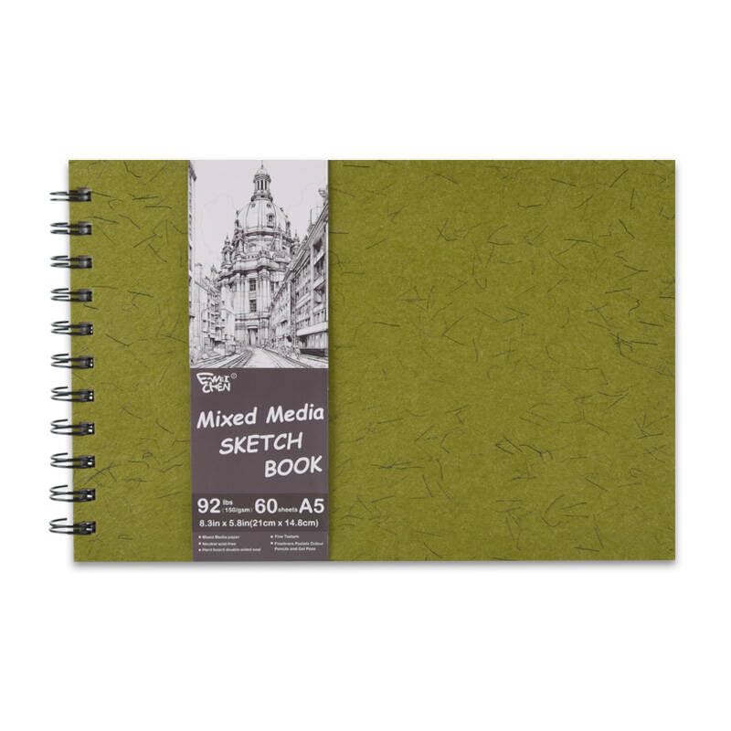 5.8" x 8.3" Mixed Media Sketch Book,Spiral Bound Hardcover Sketchbook,60 Sheets 92lb/150gsm Neutral White Acid Free Paper,Art Journal Sketchbook for Drawing Writing Sketching Illustration,Yellow Green - color: Neutral White-Yellow Green