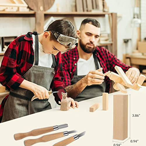 Wood Carving Kit 26pcs Wood Carving Tools Set with Wood Carving Knives Detail Knives Blocks Gloves Whittling Kit for Beginners Adults Kids Woodworking Tools for Spoon Bowl Kuksa Cup