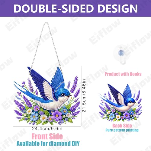 Eiflow Acrylic Diamond Art Hanging Kit for Adults, DIY Diamonds Painting Door Hanger Board Kit, Special Crystal Diamond Art Painting Pendant Ornament (Blue Bird) - color: Blue Bird