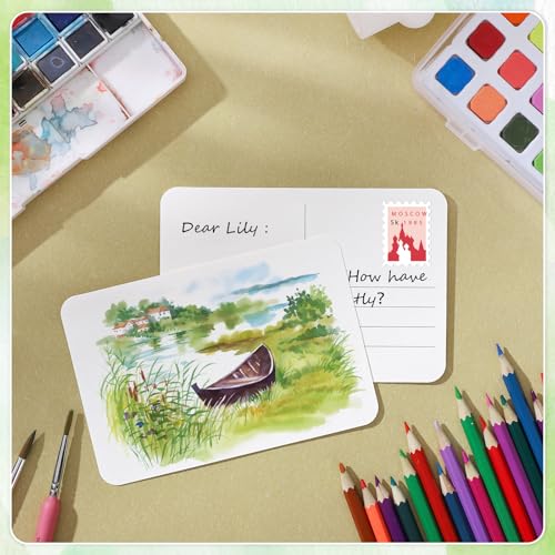 Prudiut 50 Pack Watercolor Postcards, 4x6 Inch, 140Lb Cotton Paper | Blank Mailing Cards for Painting, Invitations and Diy; Absorbent Cotton Paper, Durable Texture, Ideal for Kids and Adults