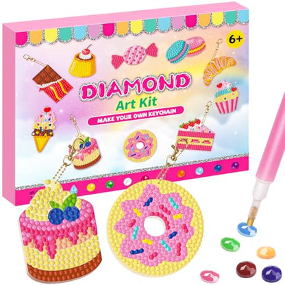 Labeol Arts and Crafts for Kids - Creat Your Own GEM Keychains-5D Diamond Painting by Numbers GEM Kits for Kids Girls Toddler Age 6-7 6-8 10-12 - style: Dessert
