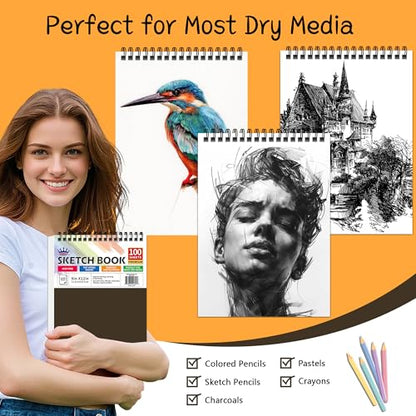 WINNER 9" x 12" Sketch Book 4 Pack, 400 Sheets Spiral Bound Art Sketchbook, 68lb/100gsm White Acid Free Drawing Pad, Sketching Drawing Writing Sketch Pad for Kids, Adults & Artists, Art Supplies - color: Brown, size: 9"x12"