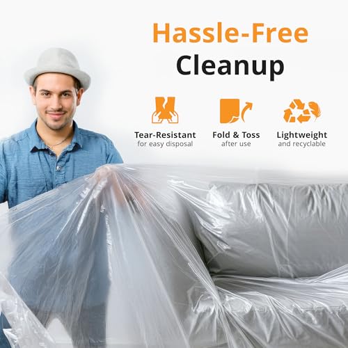 PRIMAX Clear Plastic Drop Cloth 9x12 ft (6 Pack) – Waterproof Painters Plastic Sheeting for Painting, Furniture Covers & Dust Protection – Easy Cleanup, Mess-Free Solution for Painting or Renovations - size: 9' x 12' - 6 pack