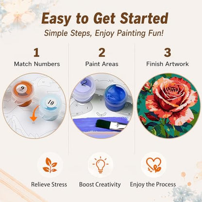 AUKELHJ Framed Paint by Numbers Kit for Adults, Rose, 10x10 inch - color: 11-Rose