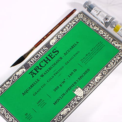 Arches Aquarelle Watercolor Block, Cold Pressed, 140lb/300gsm, 20 Sheet, 5.9x11.8 inch, Arches Watercolor Paper 100% Cotton