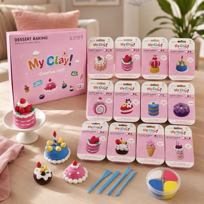 Air Dry Clay Kit for Kids, 12 Dessert Baking Modeling Clay for Kids, DIY Model Magic Clay with Tools and Tutorials, Soft&Non-Sticky, Safe&Non-Toxic Magic Clays,Creatible Art Crafts Toys Gifts - color: 12 Packs Desserts Dream Kit