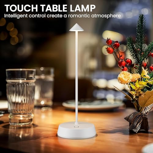 Cordless Touch Table Lamp Rechargeable LED Battery Operated 6000mAh | Dimmable Waterproof Small Lamp Portable Wireless Table Light for Dining Room Restaurant Bar Indoor/Outdoor Use White-1PC - color: White-1PC