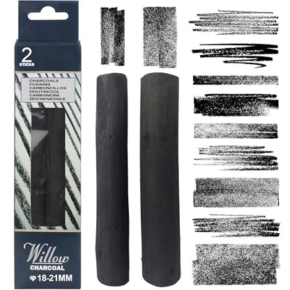 Willow Charcoal Sticks, 18-21MM Jumbo Willow Charcoal Pencils for Artists, Beginners, Students, 2 Pcs Natural Charcoal Stick for Sketching, Drawing, and Shading - style: 18-21MM | 2 Sticks