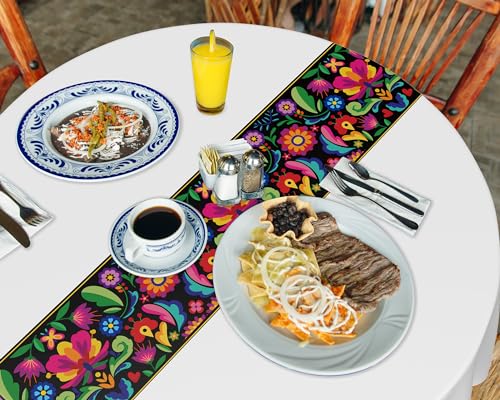 Oudain 6 Pcs Mexican Round Tablecloth 84 Inch Table Cover, White,Black - color: White