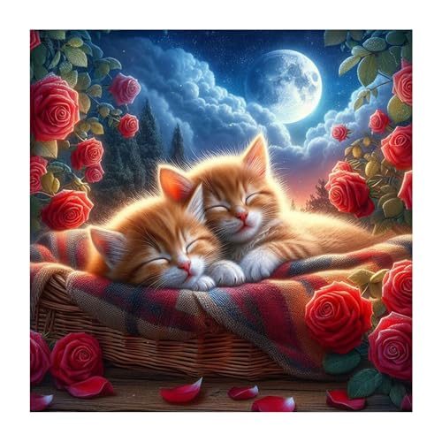 Aicomeon Cat Diamond Art Kits for Adult,Rose Diamond Painting Kits | 12x12 Inch Easy DIY for Beginners, Full Drill Round Dot Gem Art Mosaic Stress Relief Craft, Home Wall Decor Gifts - color: Cat-3