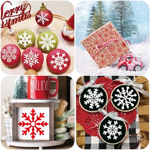 16 Pieces Christmas Snowflake Stencil Reusable Large Winter Stencils Plastic Holiday Crafts Stencils for Window Glass Wall Doormat Wood Decoration (16 Snowflakes) - style: 16 Snowflakes