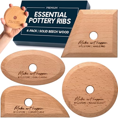 Byllstore Essential Pottery Ribs for Clay | Shaping & Smoothing Tools | Solid Beech Wood | 4-Pack - color: 4-Pack | Essential Pottery Ribs