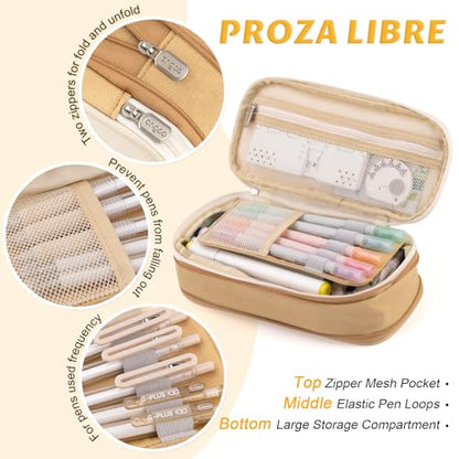 EASTHILL Big Capacity Pencil Pen Case Office College School Large Storage High Capacity Bag Pouch Holder Box Organizer Khaki - color: Khaki