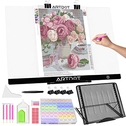 ARTDOT A2 LED Light Pad for Diamond Painting USB Powered Light Board Kit, Adjustable Brightness with 12 Angles Stand and Clips - size: A2