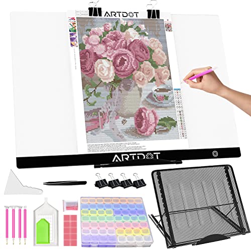 ARTDOT A2 LED Light Pad for Diamond Painting USB Powered Light Board Kit, Adjustable Brightness with 12 Angles Stand and Clips - size: A2