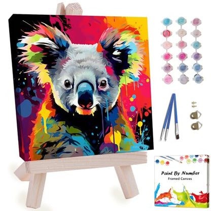 Artunion Framed Paint by Numbers Kit for Adults Beginners & Kids Ages 8-12,Colorful Koala Paint by Number with Frame,Animal Watercolor Paint by Numbers Kit on Canvas 10 * 10 Inch Without Easel - color: ZXT-391-F