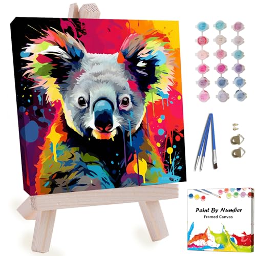 Artunion Framed Paint by Numbers Kit for Adults Beginners & Kids Ages 8-12,Colorful Koala Paint by Number with Frame,Animal Watercolor Paint by Numbers Kit on Canvas 10 * 10 Inch Without Easel - color: ZXT-391-F