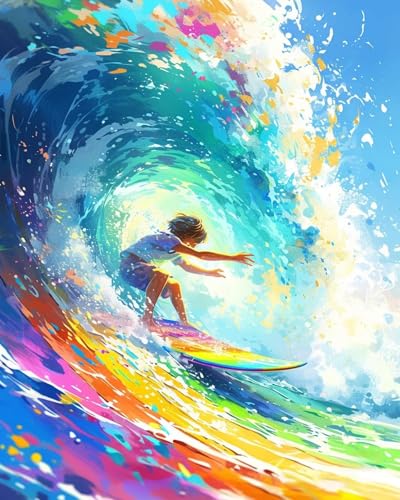 Possoco Paint by Numbers Kit for Adults Beginner & Kids Age 8-12, Colorful Easy Adult Paint by Number Kits on Canvas, DIY Acrylic Watercolor Oil Painting by Number for Teens for Home Decor 16x20 Inch - color: DG-OP-ColorSurf-4050