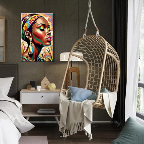 HeeBenor Paint by Numbers Kit for Adults Framed, Black Women Paint by Number with Easel, DIY Acrylic Black Woman Oil Painting Kit, Adult Paint by Number Kits Framed Canvas 8x12 Inch - color: Black Women 041