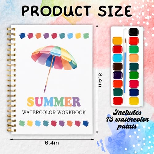 12 Patterns Summer Watercolor Set, Beach Vacation Painting Book for Beginners, Capture Sunny Vibes Watercolor Workbook, Relaxing DIY Art Gift for Women and Adults, Holiday Relaxation Kit - color: Blue-Summer
