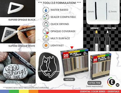 TOOLI-ART Black And White Acrylic Paint Markers Paint Pens Set For Rock Painting, Canvas, Mugs, Metal, Glass Paint, Fabric, Wood, DIY. Non Toxic, Quick Dry,Waterbas (MEDIUM) - style: MEDIUM