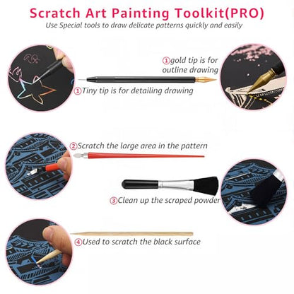 8-Sheet Rainbow Scratch Art with Tools for Adults & Teens, A4 Landmarks - color: Gray