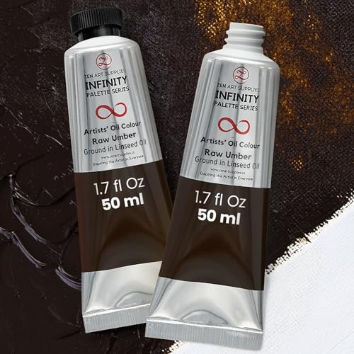 ZenART Professional Oil Paint Set - Artist Grade Raw Umber - 2x50ml | Non-Toxic, Buttery Consistency, Rich Pigment, Lightfast Oil Paints for Primed Surface Canvas, Fine Art, Portraits & Landscape - color: Raw Umbre